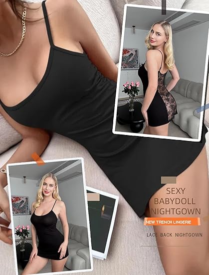 Women Sexy Nightgown Lace Nightie V-Neck Babyoll Chemise Sleepwear