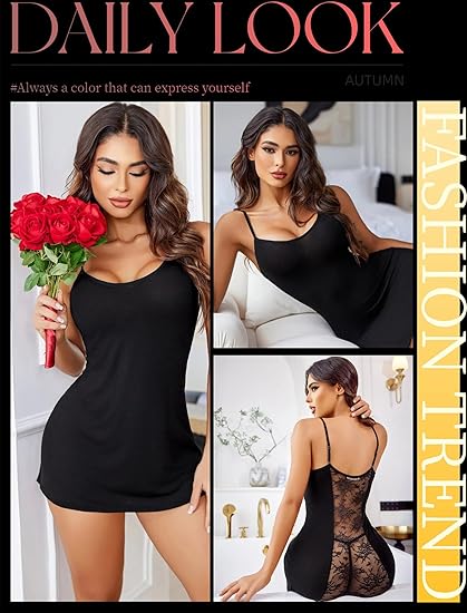 Women Sexy Nightgown Lace Nightie V-Neck Babyoll Chemise Sleepwear