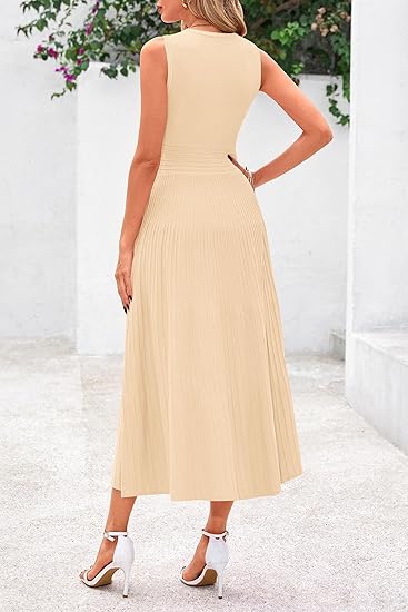 Spring Casual Dresses for Women 2025 Summer Business Work Midi Sleeveless A Line Pleated Cocktail Dress